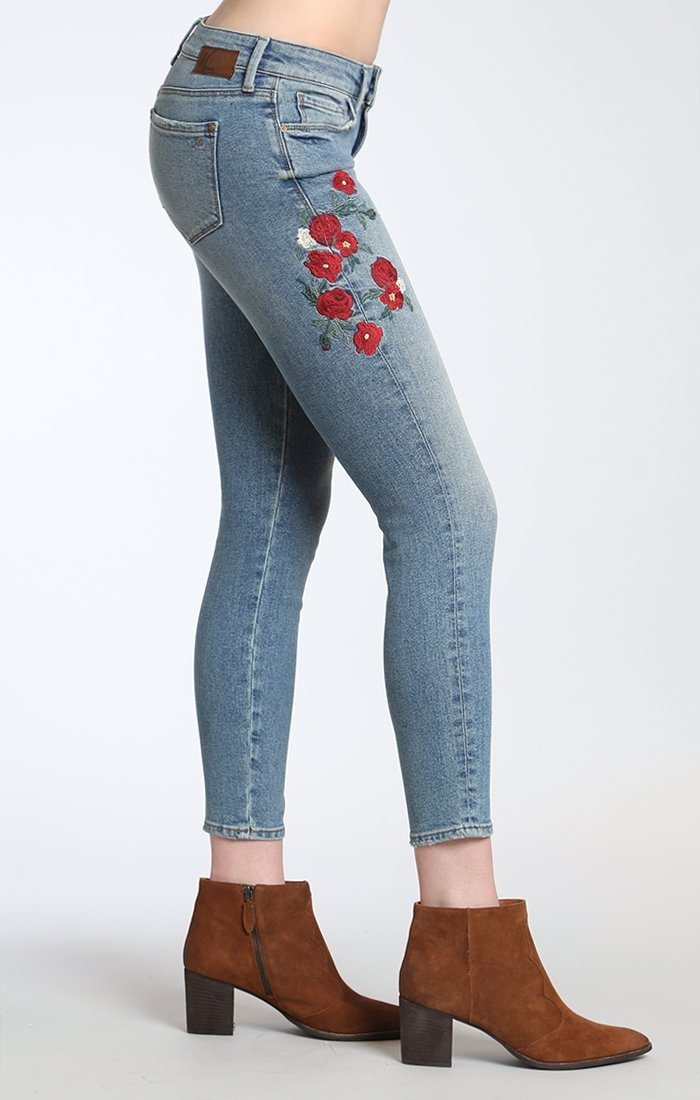 ADRIANA ANKLE SUPER SKINNY IN MID FLOWER EMBROIDERY - Mavi Jeans