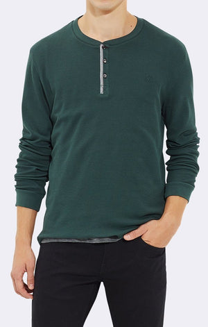 LONG SLEEVE TAB HENLEY - SPRUCE - Mavi Jeans