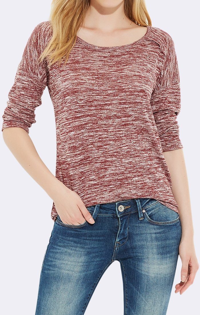 THREE-QUARTER SLEEVE TOP - WINE - Mavi Jeans