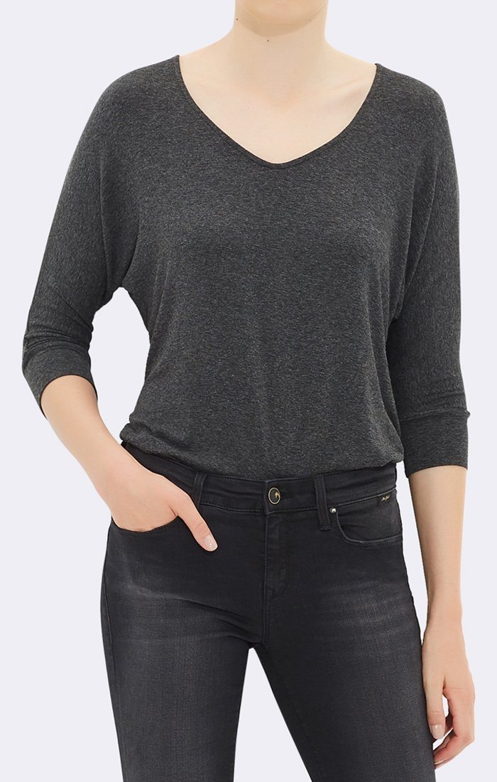 ZIP BACK TOP IN CHARCOAL - Mavi Jeans