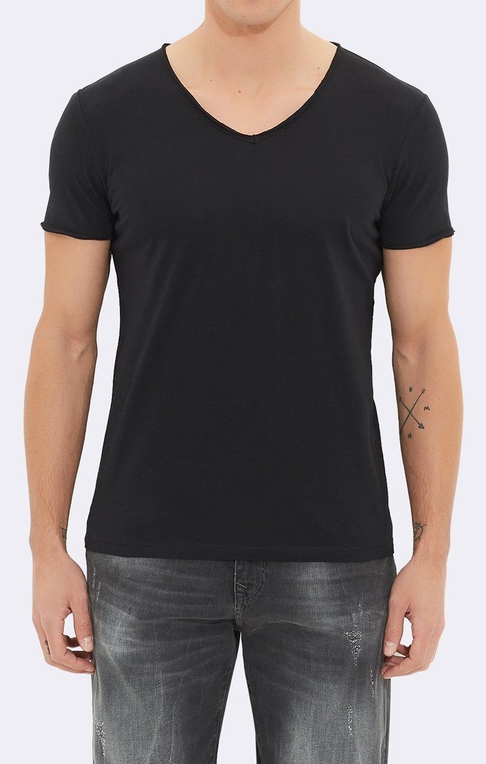 BASIC V-NECK TEE - BLACK - Mavi Jeans