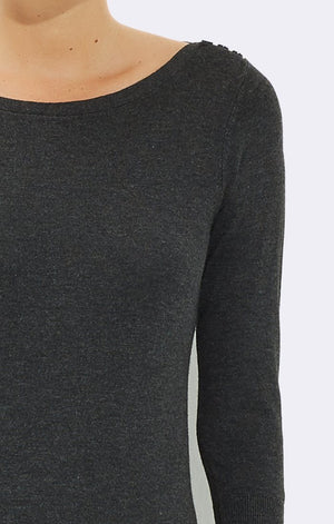 BASIC BUTTON SWEATER ANTHRACITE MELANGE - Mavi Jeans