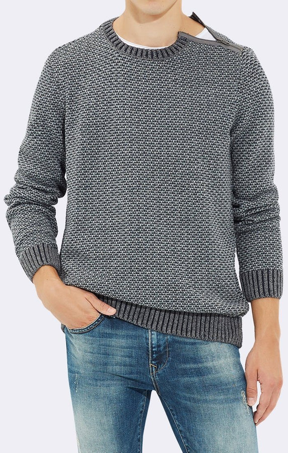 ZIP-DETAIL SWEATER - GREY - Mavi Jeans