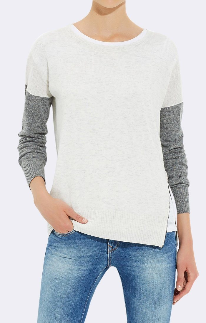 ZIP-DETAILED SWEATER - LIGHT GREY - Mavi Jeans