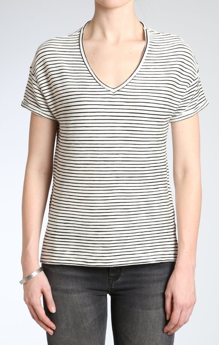 BLACK STRIPE VNECK TEE - Mavi Jeans